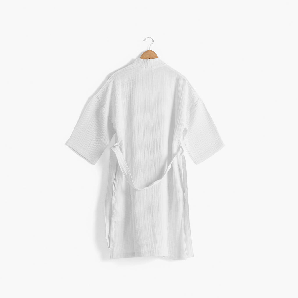 Women's Organic Cotton Bathrobe Naturelle in White - Carré Blanc Canada