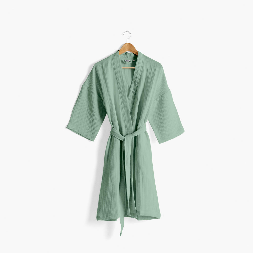 Women's Organic Cotton Bathrobe Naturelle in Eucalyptus - Carré Blanc Canada