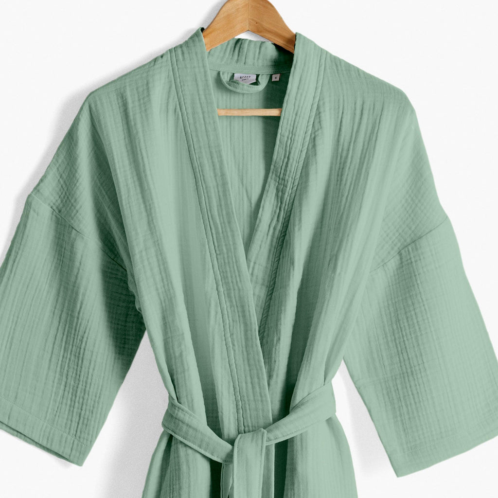 Women's Organic Cotton Bathrobe Naturelle in Eucalyptus - Carré Blanc Canada