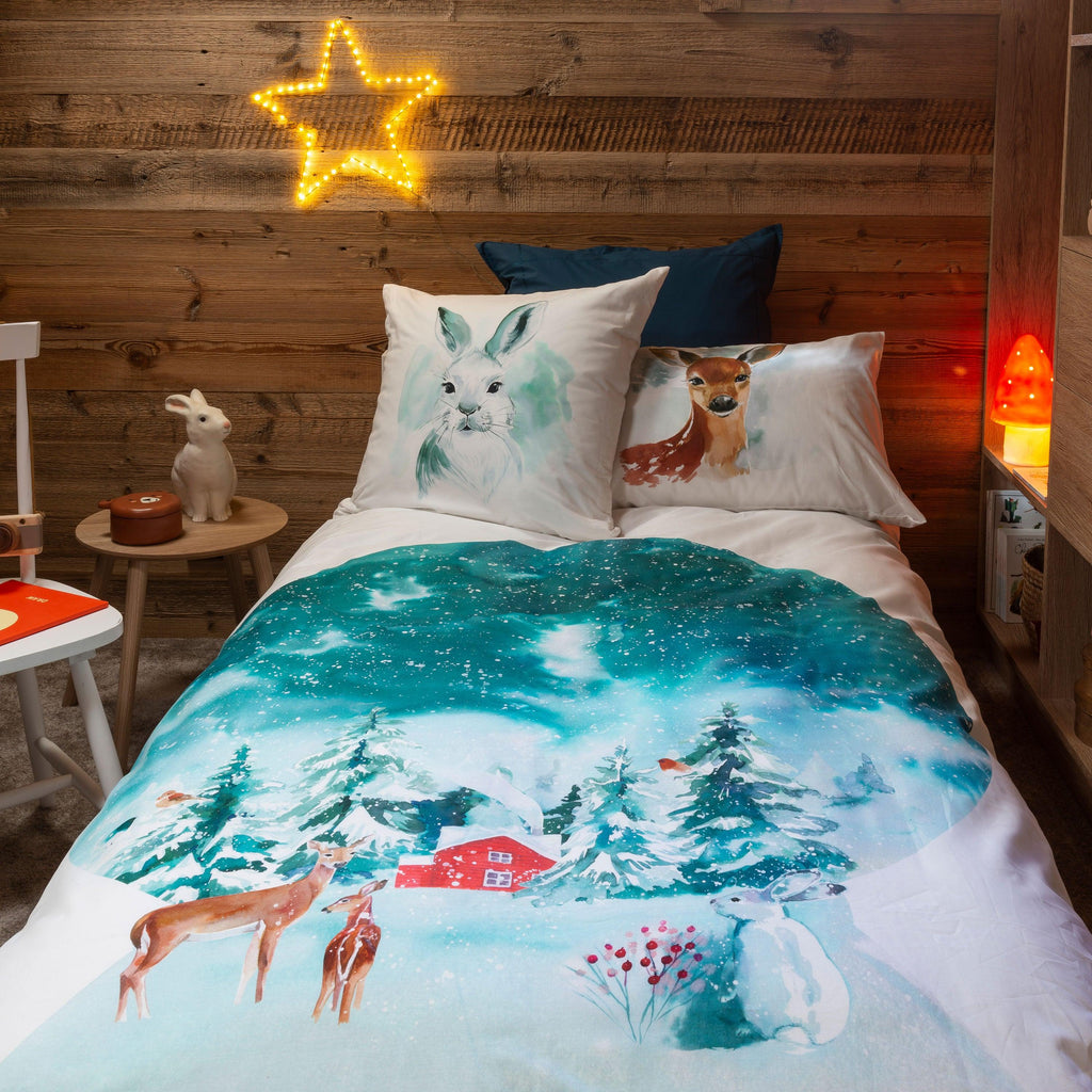 Reversible Square Pillowcase Pure Organic Cotton Boréales - Carré Blanc Canada