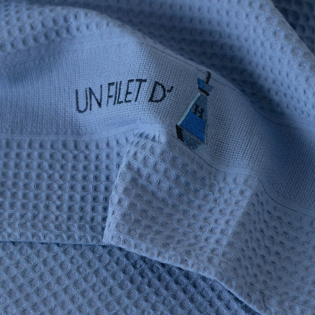 Tea Towel in Honeycomb Cotton Saveurs Indigo - Carré Blanc Canada