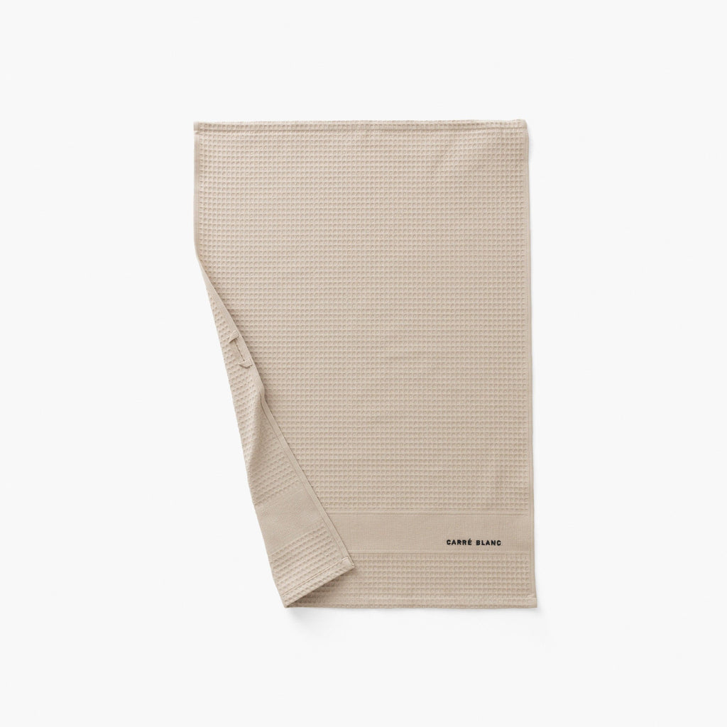 Tea Towel in Honeycomb Cotton Signature Beige - Carré Blanc Canada