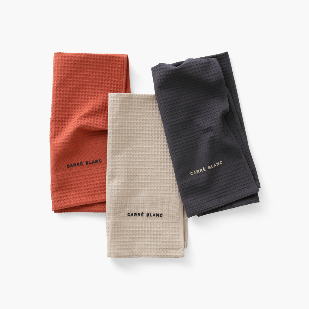 Tea Towel in Honeycomb Cotton Signature Beige - Carré Blanc Canada