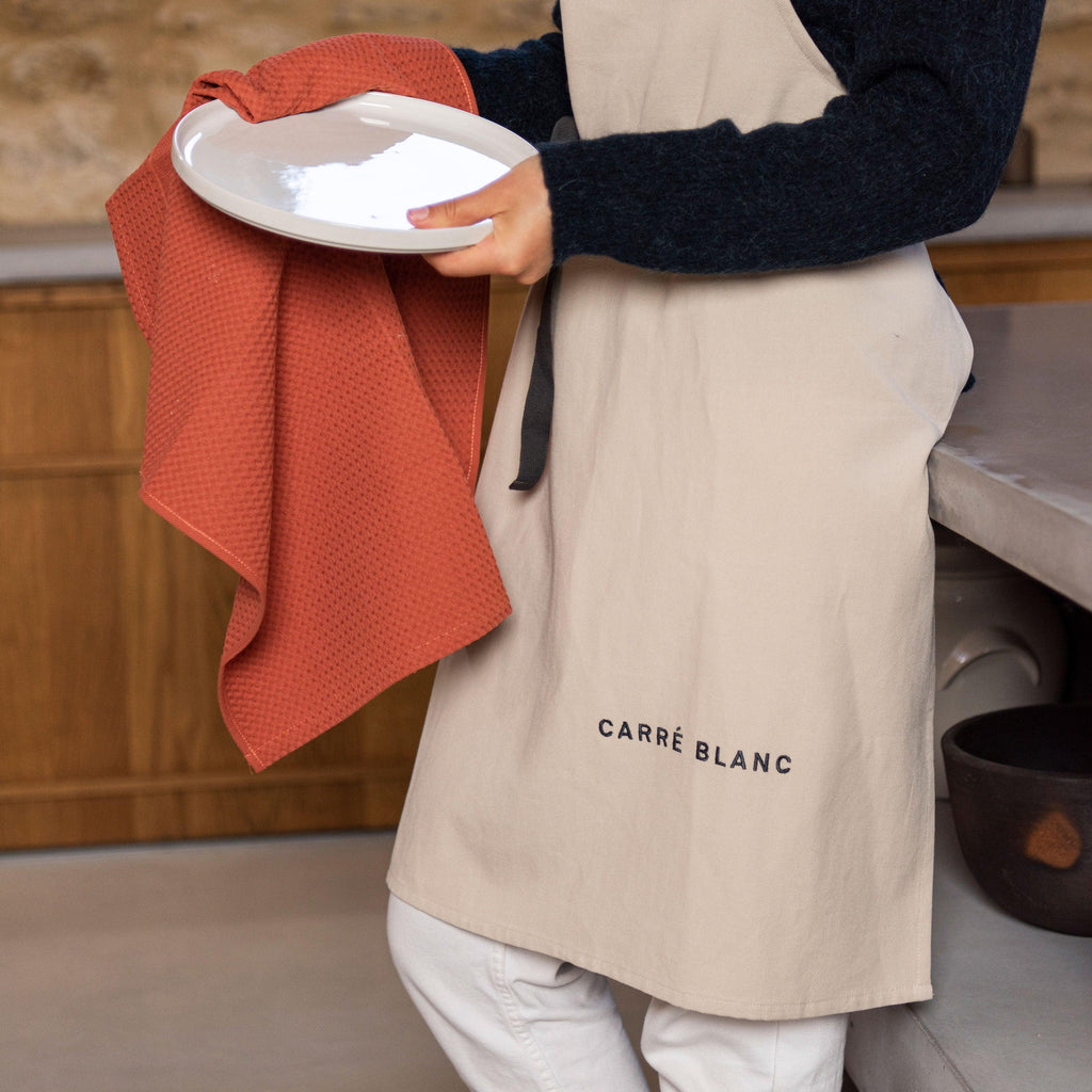 Tea Towel in Honeycomb Cotton Signature Terracotta - Carré Blanc Canada