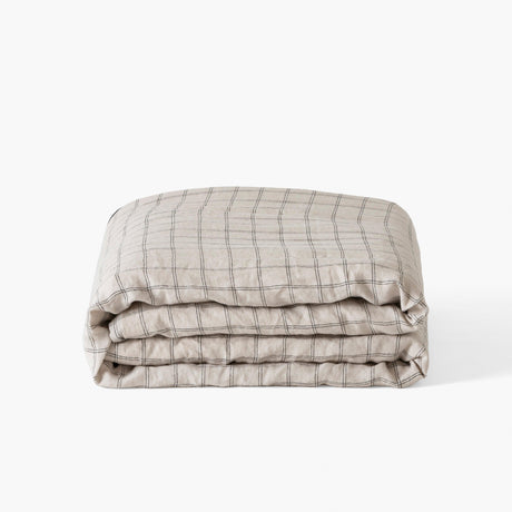 Duvet Cover in Linen and Washed Cotton Songe Charcoal Tiles - Carré Blanc Canada