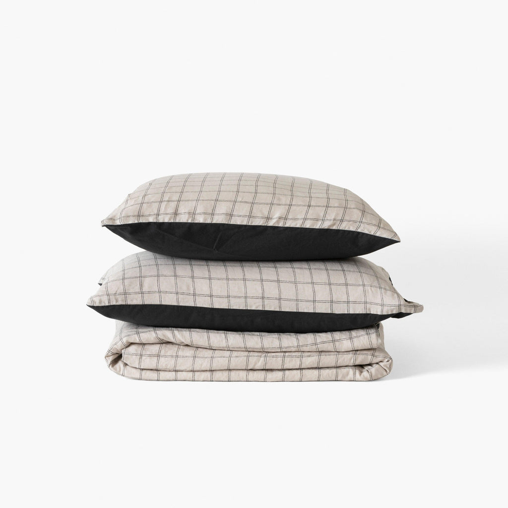 Duvet Cover in Linen and Washed Cotton Songe Charcoal Tiles - Carré Blanc Canada