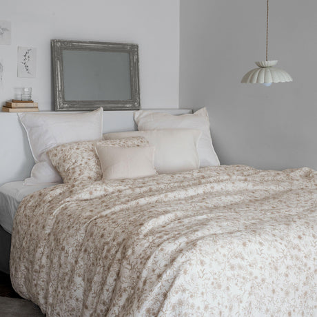 Duvet cover in Linen and Washed Cotton Songe Floral Beige - Carré Blanc Canada