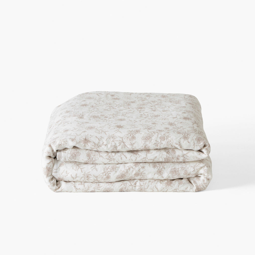 Duvet cover in Linen and Washed Cotton Songe Floral Beige - Carré Blanc Canada