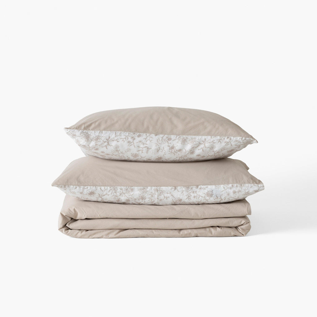 Duvet cover in Linen and Washed Cotton Songe Floral Beige - Carré Blanc Canada