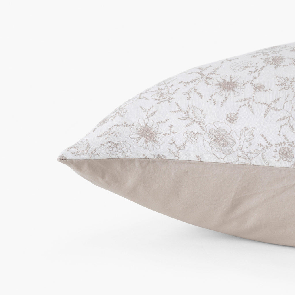 Square Pillowcase in Washed Linen Songe Floral Beige - Carré Blanc Canada