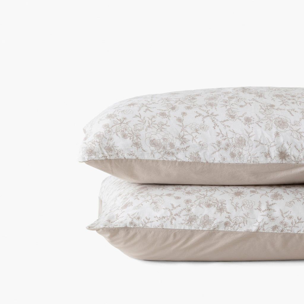 Rectangular Pillowcase in Washed Linen Songe Floral Beige - Carré Blanc Canada