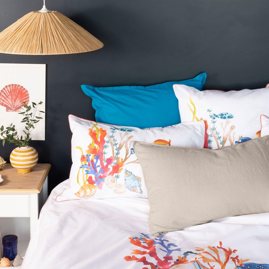 Rectangular Pillowcase in Cotton Percale Neo Azure - Carré Blanc Canada